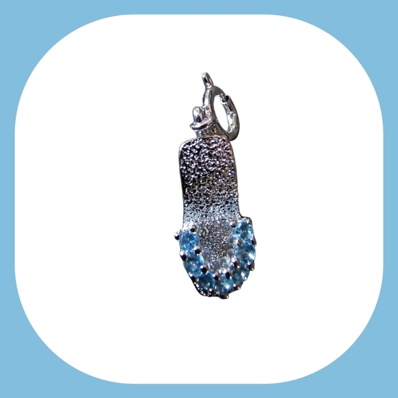 Sterling Silver High Heel Shoe Charm Accented With Blue Gem NEW - Picture 2 of 6